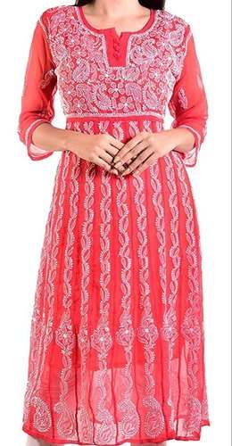 Lucknowi Chikan Anarkali Kurti  by Utkarsh Chikan Emporium