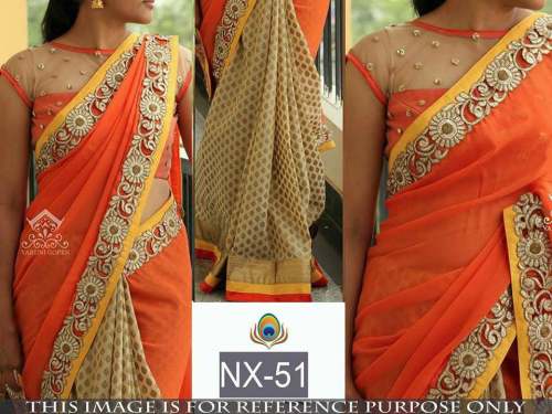 Party Wear Saree With Embroidery Work by Poonam Creation