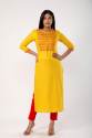 Women Embroidered Rayon Straight Kurta - Yellow