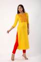 Women Embroidered Rayon Straight Kurta - Yellow thumb 2