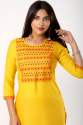 Women Embroidered Rayon Straight Kurta - Yellow thumb 4