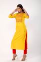 Women Embroidered Rayon Straight Kurta - Yellow thumb 5