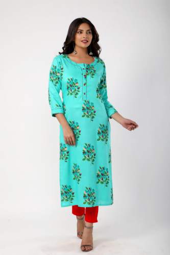 Women Floral Print Rayon Straight Kurta by Javta