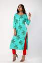 Women Floral Print Rayon Straight Kurta thumb 5