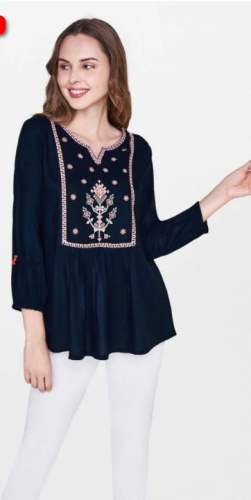 Embroidery Full Sleeves Blue Top by Desi Global