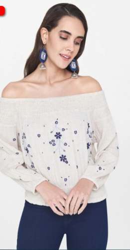 Embroidery Off Shoulder Crop Top by Desi Global