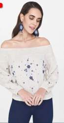 Embroidery Off Shoulder Crop Top