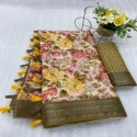 Designer Digital Printed Linen saree thumb 5