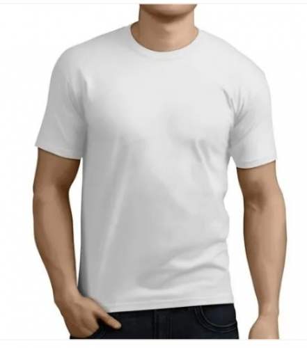Plain Round Neck White Polyester T Shirt	 by Labito