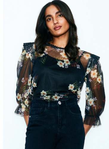 Black Floral Fancy Top by Cover Story