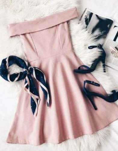 Off Soulder Pink Skater Dress by StreetStyle Stalk