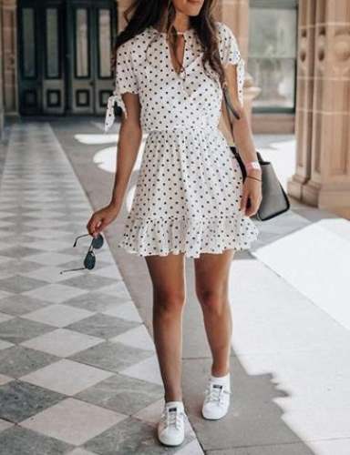 Polka Dot White Skater Dress by StreetStyle Stalk