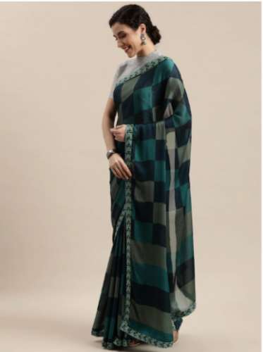 Pisara Brand Checked Poly Chiffon Saree by A and B Fashion