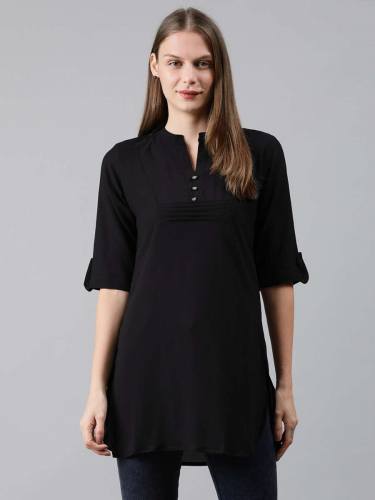 Women Black Mimosa Brand Straight Top by Mimosa Brand Kataria Silk House Private Limited