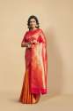 Beautiful Red And Orange Jacquard Saree thumb 1