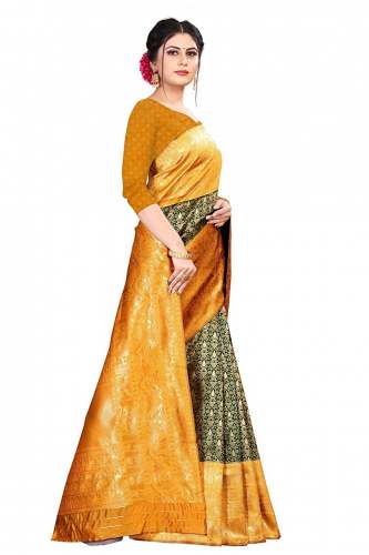 Ladies Green And Yellow Exclusive Jacquard Saree by Shivant Fashion