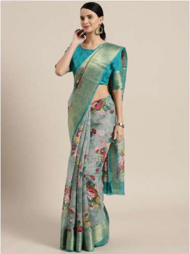 Saree Mall Linen Blend Printed Saree by The Brand Saree Mall