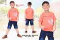 Peach color t shirt with denim short for kids 