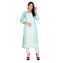 Sky Blue Chikan Work rayon Kurti
