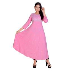 Trendy Anarkali Pink Rayon Embroidered Kurti