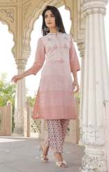 Pink Straight Rayon Kurti Pant Set