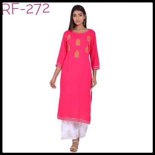 RF272 Pink Straight Rayon Kurti