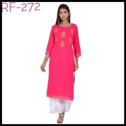 RF272 Pink Straight Rayon Kurti