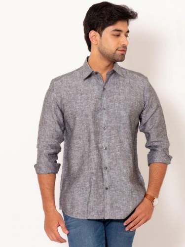 Men ASH GREY Full Sleeves Linen Shirt