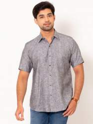 Men Ash Grey Half Sleeves LINEN Shirt