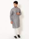 Men Ash Grey Linen Long Kurta thumb 1