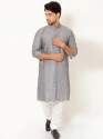 Men Ash Grey Linen Long Kurta thumb 5