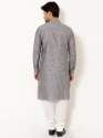 Men Ash Grey Linen Long Kurta thumb 7