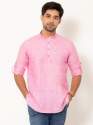 Men Baby Pink Full Sleeves Linen Short Kurta