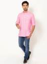 Men Baby Pink Full Sleeves Linen Short Kurta thumb 2