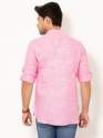 Men Baby Pink Full Sleeves Linen Short Kurta thumb 3