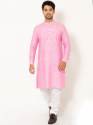Men Baby Pink Linen Long Kurta thumb 1