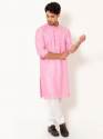 Men Baby Pink Linen Long Kurta thumb 2
