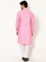Men Baby Pink Linen Long Kurta thumb 3