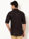 Men Carbon Black Full Sleeves Linen Short Kurta thumb 2