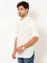 Men Ivory White Full Sleeves Linen Short Kurta thumb 1