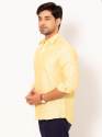 Men Light Canary Yellow Full Sleeves Linen Shirt thumb 1