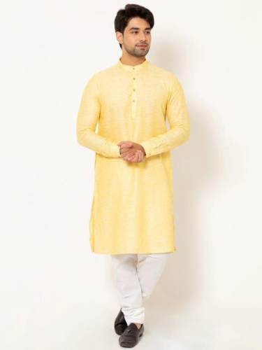 MEN LIGHT CANARY YELLOW LINEN KURTA