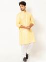 MEN LIGHT CANARY YELLOW LINEN KURTA thumb 1