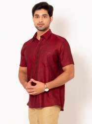 Men Merino Maroon Half Sleeves Linen Shirt
