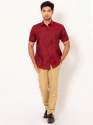 Men Merino Maroon Half Sleeves Linen Shirt thumb 2