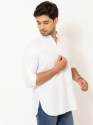 Men Milky White Full Sleeves Linen Short Kurta thumb 1