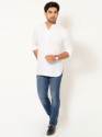 Men Milky White Full Sleeves Linen Short Kurta thumb 2