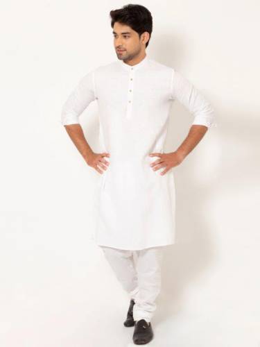 Rock Creation Men Milky White Linen Long Kurta