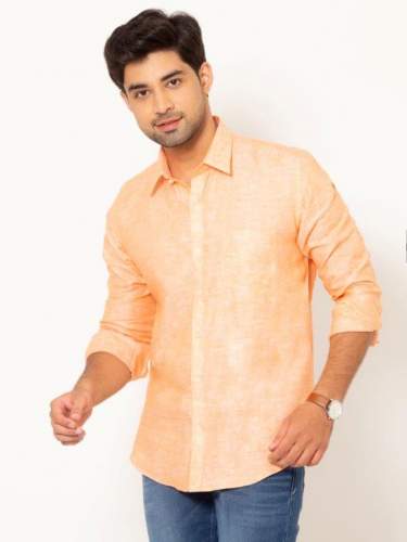Men Mineral Orange Full Sleeves Linen Shirt
