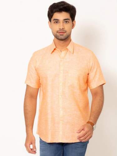 Men Mineral Orange Half Sleeves Linen Shirt by Rock Creation